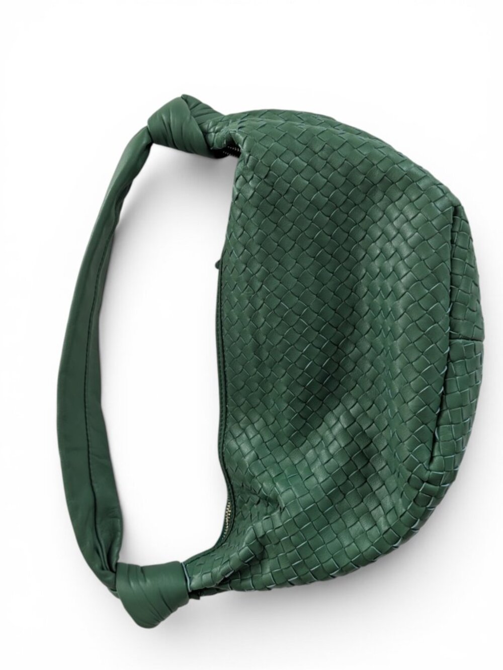 Giorgia Milani Genuine Leather Woven Crescent Shoulder Bag Green - Picture 2 of 7